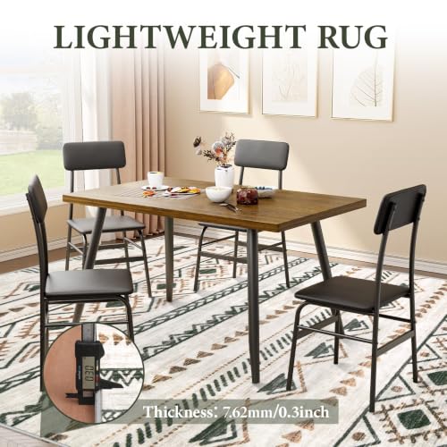 Large Washable 6x9 Boho Moroccan Area Rug with Geometric Pattern - Brown & Green, Non-Slip, Foldable for Living Room & Home