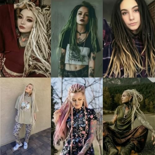 Forest Moss Green Ombre Dreadlock Extensions 24 Inch, 50 Strands - Single Ended