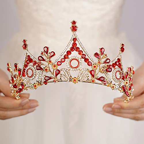 Red Crystal Queen Crown Tiara for Women Wedding Party & Gift - Regal Headband