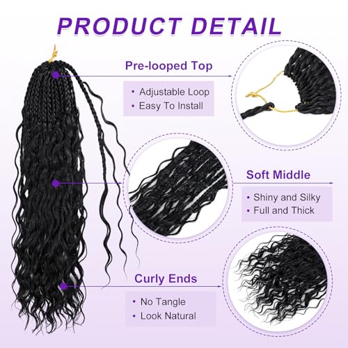 14 Inch Goddess Box Braids Crochet Hair for Black Women - Boho Crochet Braids - Pack of 7 - 1B#