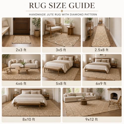 4x6 Hand Woven Jute Area Rug - Geometric Natural Home Decor