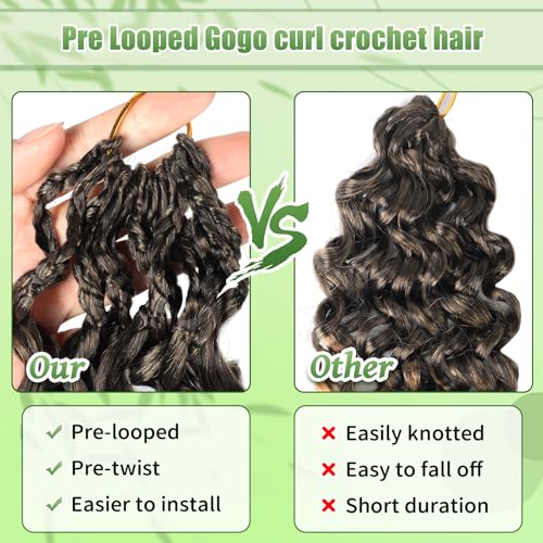 Pre Looped Gogo Curl Crochet Hair 8 Packs - 10 Inch Ocean Wave Goddess Box Braids #T27