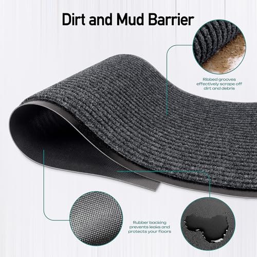 Heavy Duty Rubber Door Mat 8x4 Feet Indoor Outdoor Waterproof Entryway Charcoal