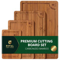 Brown 4-Piece Bamboo Cutting Board Set with Juice Grooves & Handles - Kitchen Prep & Serving