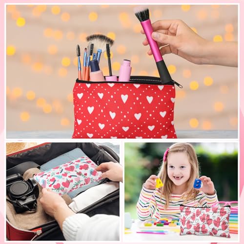 Meanplan 24 Pcs Valentine's Day Cosmetic Bags Heart Love Makeup Bags Travel Zipper Cosmetic Organizer Valentine's Day Gift for Women and Girls 24 Styles
