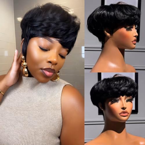 Pixie Cut Wig Human Hair for Black Women - Bowl Cut Style, Glueless, Layered, Variation 0501-1B