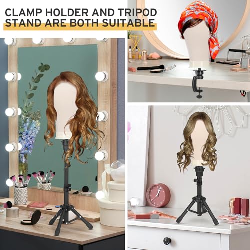 Black Adjustable Wig Stand Set for Styling & Display - 22.4 Inch