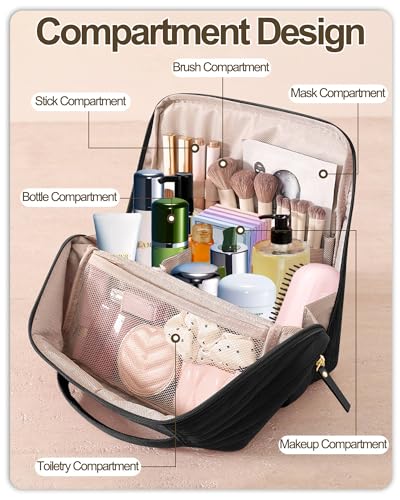 Black Standing Makeup Bag with Fold-Down Design - Velvet Cosmetic Organizer for Travel & Beauty