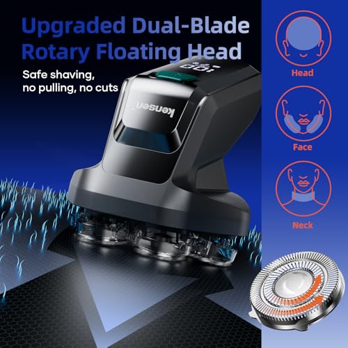 kensen 7D Head Shavers for Bald Men - Dual Speed Bald Head Shavers with LED Display, Electric Razor for Men IPX6 Waterproof Wet/Dry Shaving Head Razor Magnetic Head Balding Clippers for Men Black