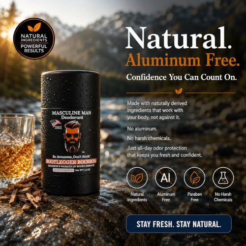 Bootlegger Bourbon Aluminum-Free Men’s Deodorant 2 Pack – Natural Stain-Free, 3.2 oz
