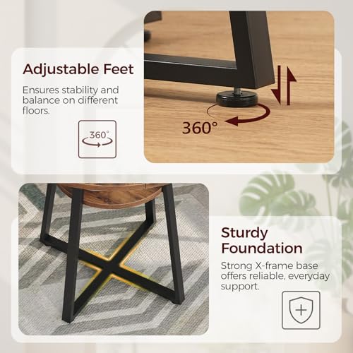 Round Dining Table for 2-4 with Storage Shelf - Rustic Brown & Black, 31.5 Inch