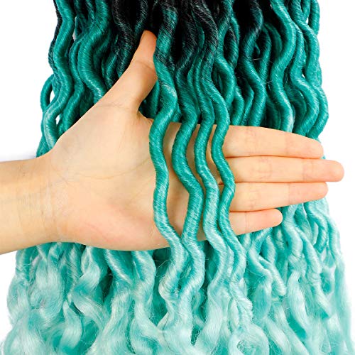 20 Inch Faux Locs Crochet Hair 5 Pack - Ombre Green Curly Braids, Light Green