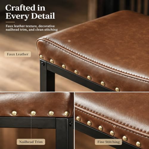 Brown 25.5-inch Counter Height Bar Stools Set of 2 with Nailhead Trim