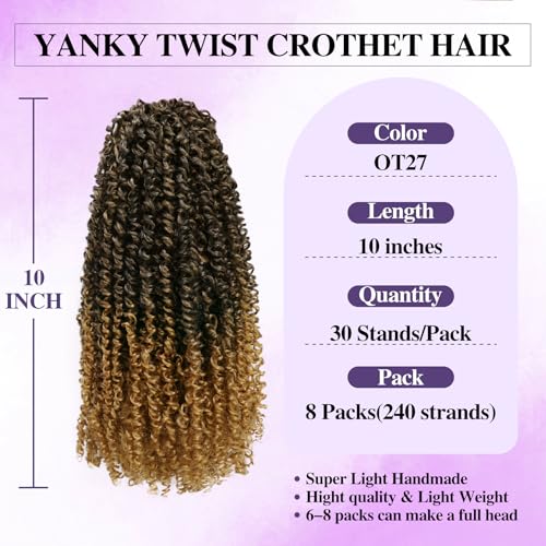 Yanky Twist Crochet Hair 10 Inch - T27, 240 Strands, Handmade, Lightweight