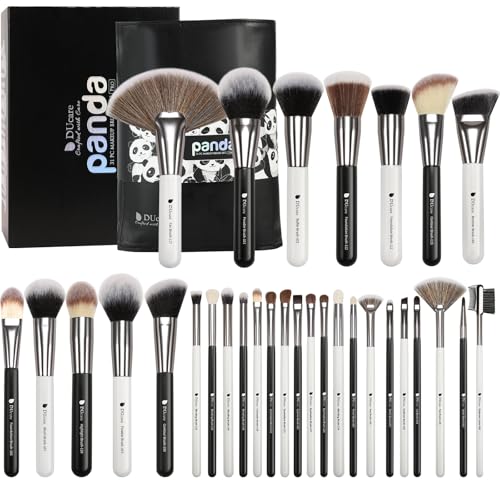 DUcare 31Pcs Pro Makeup Brush Set with Organizer - White & Black