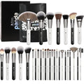 DUcare 31Pcs Pro Makeup Brush Set with Organizer - White & Black