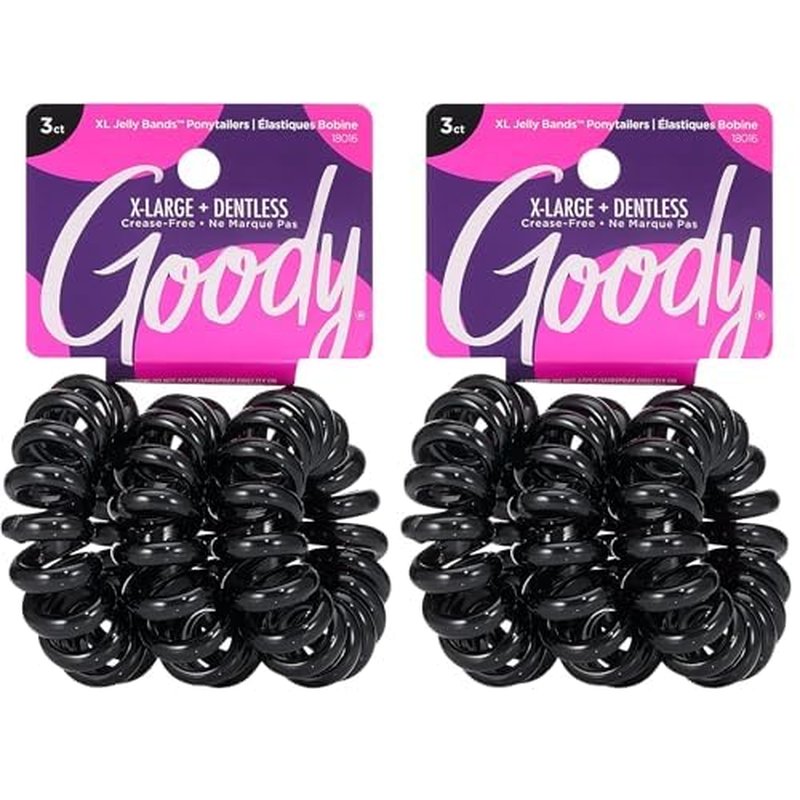 Goody Dentless Jelly Bands Elastic Hair Coils, Black - Medium to Thick Hair Accessories for Women and Girls, 3 Count (Pack of 2)