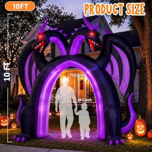 10FT Inflatable Dragon Archway Halloween Decor with LED Lights
