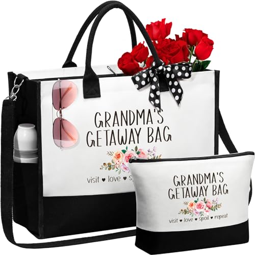 Best Grandma Gifts, Christmas Gifts for Grandma from Granddaughter Grandchildren Grandkids, Nana Birthday Gift Grandmother Canvas Tote Bag Makeup Bag Set for Gigi Unique Grandmother New Granny Gift