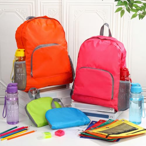 Set of 60 Colorful Backpacks Water Bottles & Pencil Pouches - Green, Blue, Orange, Fuchsia