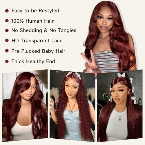 28 Inch Reddish Brown Lace Front Wig Human Hair 200% Density Body Wave HD Lace - Wigs-1