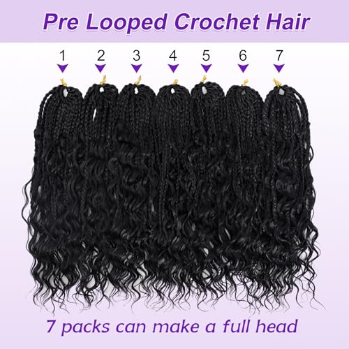 14 Inch Goddess Box Braids Crochet Hair for Black Women - Boho Crochet Braids - Pack of 7 - 1B#