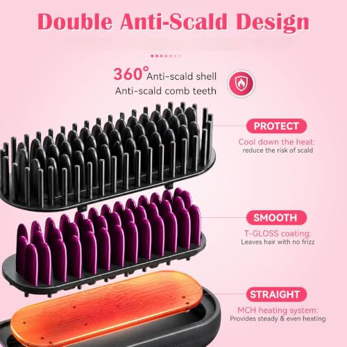 Hatteker Cordless Hair Straightener Brush Black – Portable Travel Flat Iron & Comb