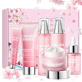 Collagen Sakura Skincare Gift Set Pink - 6 Pieces Moisturizing & Revitalizing Routine for Women & Teens