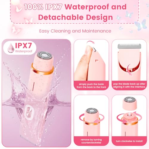 2 in 1 Electric Razors for Women, Dual Head Bikini Trimmer with Carrying Case, Ipx7 Waterproof Trimmer Shaver, Ladies Hair Removal for Face Armpit Pubic Hair Leg, Easy Cleaning and Ceramic Blade