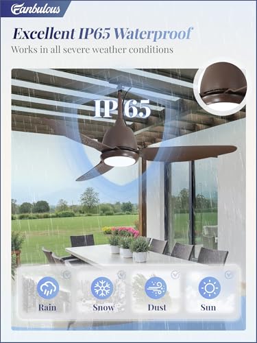 Outdoor Ceiling Fan with Light 42 Inch Bronze IP65 Waterproof Plug-In