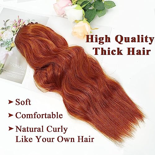 24-Inch Red Clip-In Hair Extensions Long Wavy Synthetic Hair for Women - Copper Red Variation