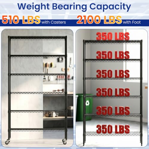 Black Commercial Wire Shelving Unit - Adjustable Steel Rack for Kitchen Garage & Pantry