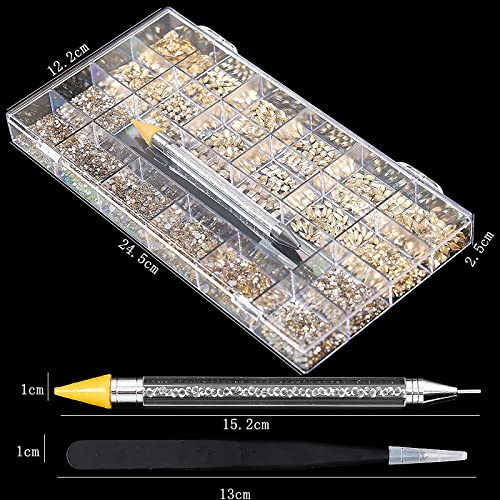 4880Pcs Rhinestones for Nail, AB Champagne Crystal Nail Rhinestones Set, Nail Round Beads Flatback Glass Gems Stones, Multi Shapes Nail Rhinestones for Nail DIY Crafts Clothes Shoes Jewelry