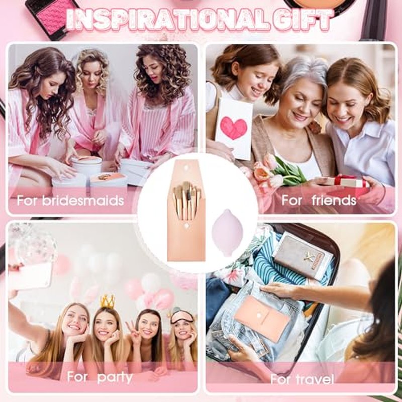 20 Pcs Travel Makeup Brush Set, 10 Mini Travel Brush Set with Bag and 10 Makeup Sponge Princess Party Favor Valentine's Day Gift for Women Home Party(Pink)