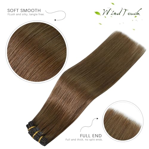 Clip in Hair Extensions Light Brown 12 Inch 75g 7PCS - Chestnut Brown Variation
