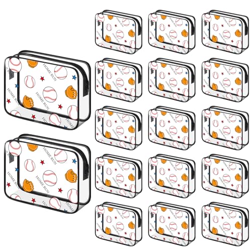 Baseball Themed Clear Makeup Bags Bulk 24 Pack Waterproof Cosmetic Pouches with Zipper - Sports Gift Set