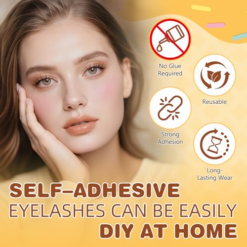 QUEWEL Self Adhesive Eyelashes, Pre Glued Eyelashes Clusters 90Pcs Manga Lashes No Glue Needed,D Curl Pre Glued Lashes With Tweezers for Cute Makeup ooks, Easy And Quick To Wear(ZZBP03)