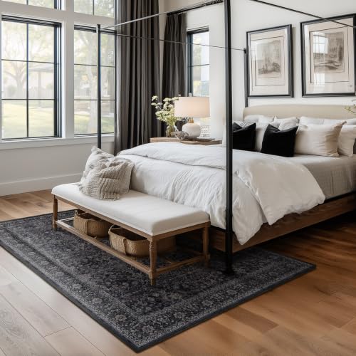 Jainmy Midnight 6x8 Vintage Area Rug for Living Room & Bedroom, Washable Non Slip Low Pile