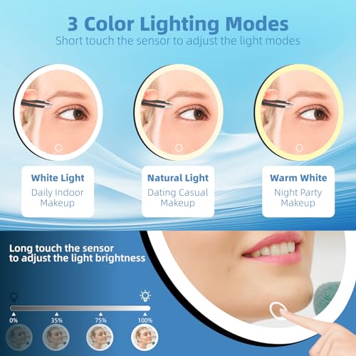 Black 20X Magnifying Makeup Mirror with Lights and Suction Cups - 6 Inch