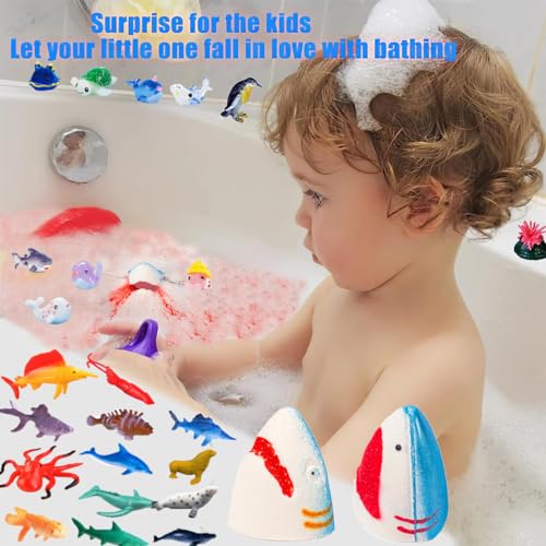 Blue Shark Bath Bombs for Kids with Surprise Inside - Organic Bubble Bath Gift Set