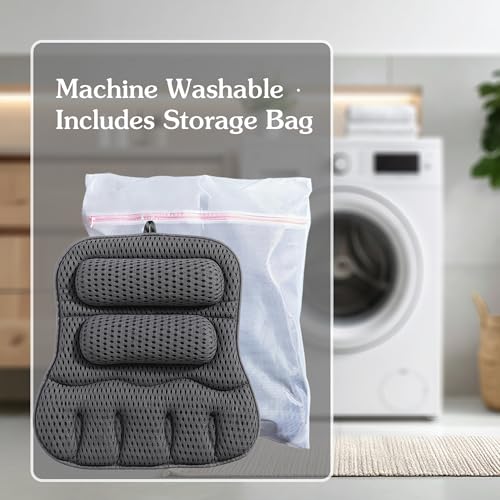 Suvast Grey Luxury Bathtub Pillow with 10 Suction Cups, Extra Large 21” Spa Head & Back Support, Quick-Dry Mesh