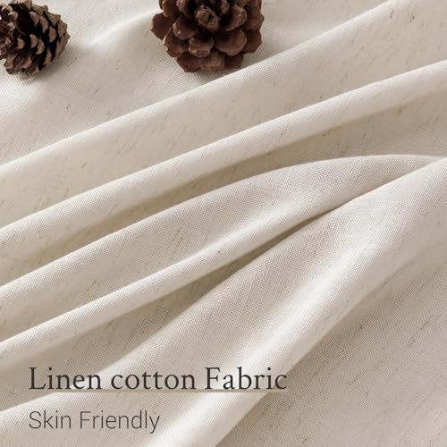 Oatmeal 102-Inch Curtains Set - 2 Panels Linen Look Semi Sheer Privacy Drapes