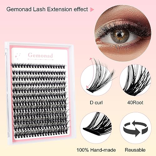 DIY Lash Extension Kit Individual Lashes Cluster D Curl Eyelash Extension Kit 40D 8-16mm Mix Lash Clusters with Lash Bond and Seal and Lash Applicator Tool for Self Application at Home