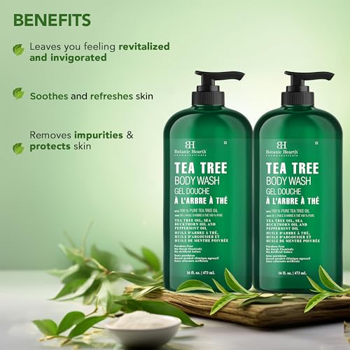 Botanic Hearth Tea Tree Body Wash & Shower Gel Pack of 2 - 16 Fl Oz Each - Refreshing & Gentle for Daily Use