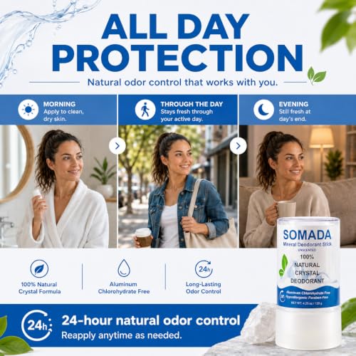 SOMADA Crystal Deodorant Stick 4.25oz Pack of 4 - Aluminum-Free Natural Mineral