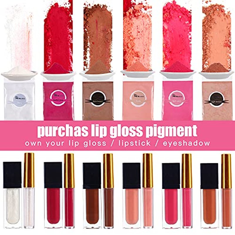 Lip Gloss Pigment Powder Natural Lip Dye 5 Colors x 10G and White Metallic Shimmer Pearl Glitter Pigment Powder for Lip Gloss Lipstick Eyeshadow Cosmetic Grade lip gloss making pigment