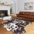 Reddish Brown Cow Print Rug 7.6x6.2 ft Faux Cowhide Western Decor