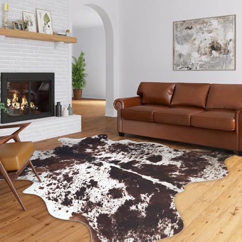 Reddish Brown Cow Print Rug 7.6x6.2 ft Faux Cowhide Western Decor