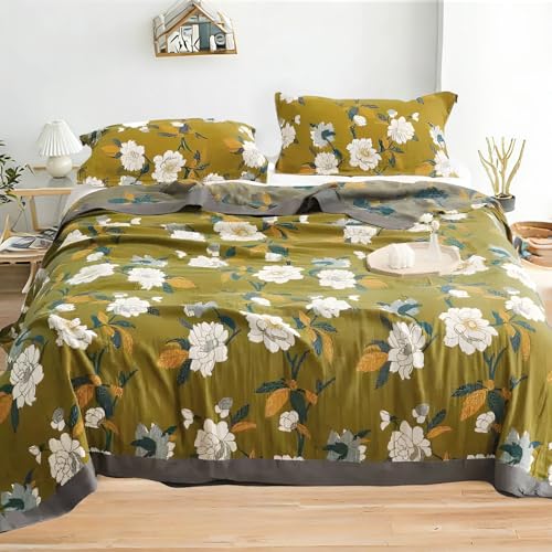 Flower Branch Boho Throw Blanket for Couch Bed - 91x98 Inches, Soft Cotton