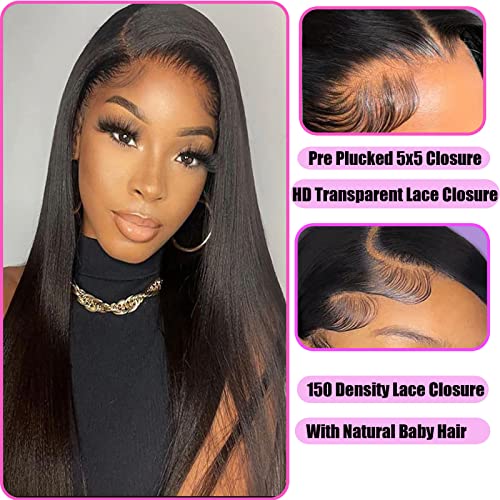 12 Inch 5x5 HD Lace Closure Human Hair Straight Virgin Remy Pre Plucked with Baby Hair
